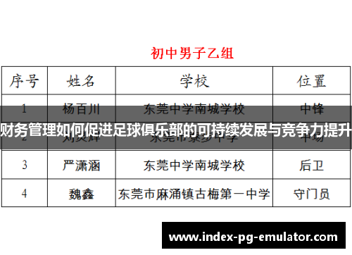 财务管理如何促进足球俱乐部的可持续发展与竞争力提升