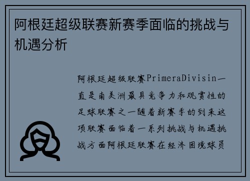 阿根廷超级联赛新赛季面临的挑战与机遇分析